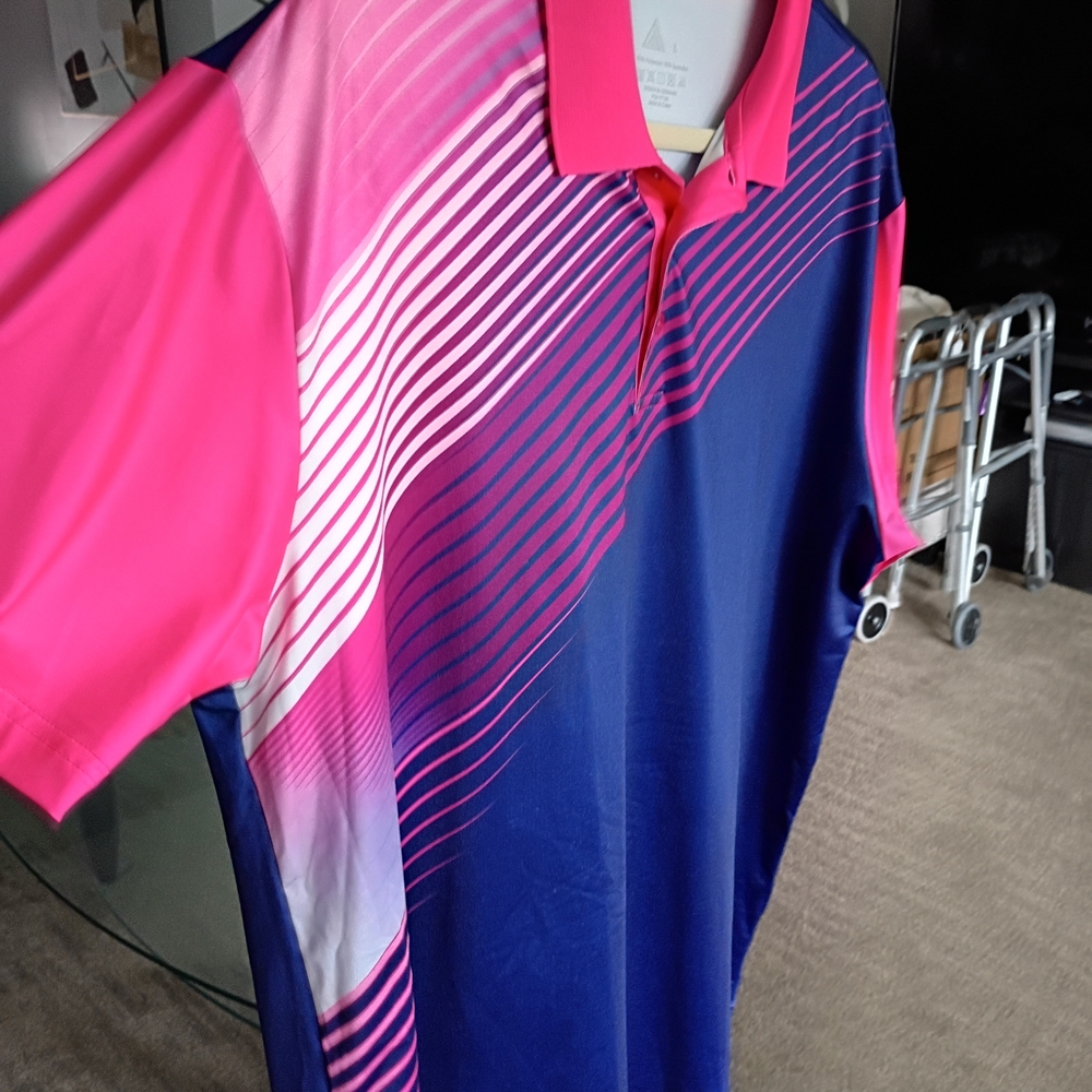 Men's Performance Golf Polo Shirt - Navy & Hot Pink - Picture 4 of 6